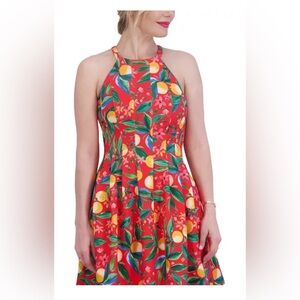 Citrus and Floral Halter High Neck Dress